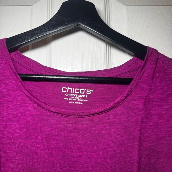Chico's | Women’s Fuchsia Blouse with Puff Sleeves - Chico’s Size 2 (L) - Picture 2 of 4